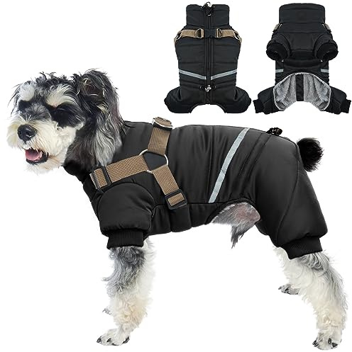 Hjyokuso Wasserdichter Hundemantel, Hundejacke mit Geschirr, Wintermantel Hund für kleine Mittel Große Hunde, Winddichte Winterjacke Hund Outfit mit Reflektierender Streifen und Reißverschluss S-XL
