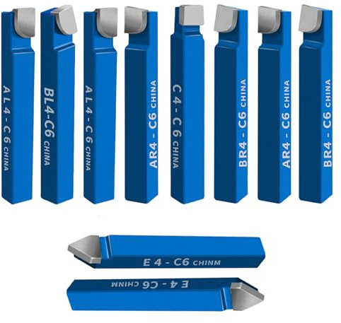 10PCS 1/4 Metal Lathe Cutting Tools,C-6 Carbide Tip Cutter Tool Bit Cutting Set,Milling Welding Bit Lathe Cutting Tool Kit