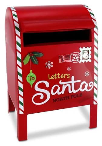 TIENDA EURASIA – Buzón Americano de Navidad Papá Noel Color Rojo, Material Acero Inoxidable, para decoración de Navidad (20x18x33 cm)