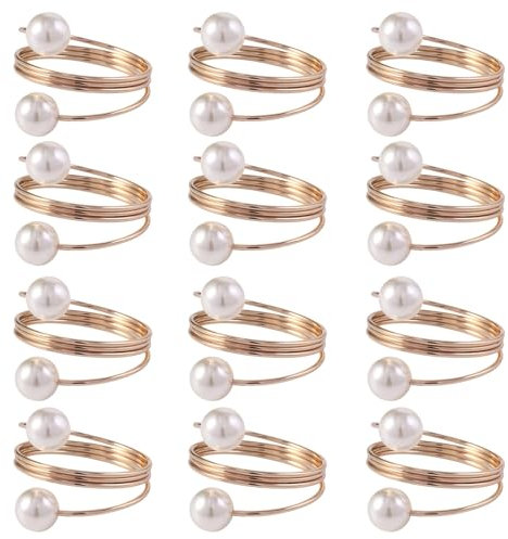 Luojuny Serviettenring-Set mit Kunstperlen, Elegante Metallringe, 12/20 Stück, Glatte Oberfläche, faltbar, kratzfrei, für Themenveranstaltungen, Hochzeit, Geburtstag, Party, Tisch Roségold 20pcs