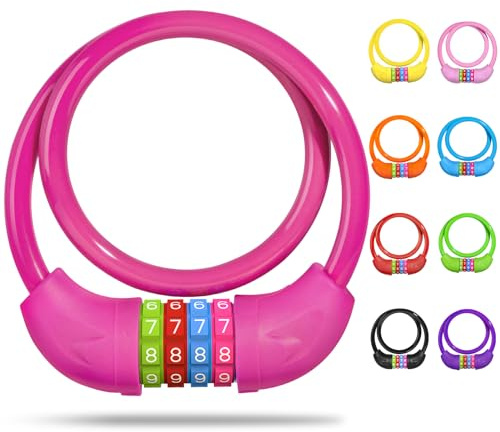 SPGOOD Antivol de vélo avec chiffres pour enfants (10 x 650 mm), câble antivol à combinaison de code, cadenas à combinaison de vélo pour filles et garçons, accessoire de vélo pour enfants(Rose)