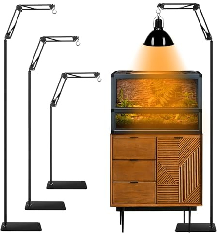 DXOPHIEX Heat Lamp Stand Reptile Light Stand with 360° Swing Arm, Height Adjustable (15.7 inch to 74.3 inch) Heat Lamp Holder for Bearded Dragon, Turtles, Snake and Lizard Terrarium