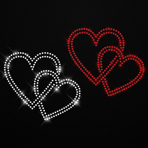 Glitzerdeals Bügelbilder Karneval Strass Herzen verschlungen kristall und rot 2er Aufbügler für Textilien Herz Bügelmotiv Herzen Strass Bügelbild
