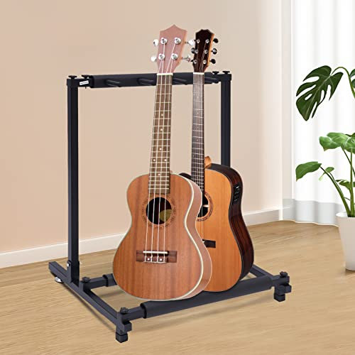 Shiyinge 3-Fach Gitarrenständer Tragbar Multistand Gitarrenstativ Faltbar Mehrfach Gitarrenhalter Verstellbare Guitar Stand Rack FüR Akustikgitarre Klassik Gitarre Akustikbass E-Gitarre Bass Schwarz