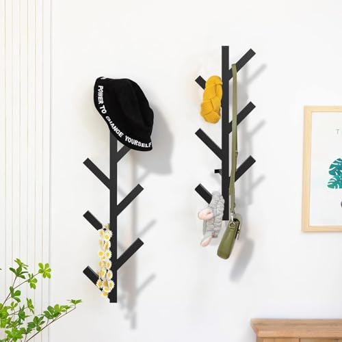 Funvalley Surperfect 2Pack Appendiabiti da Parete, Appendiabiti a Forma di Albero per Ingresso, Appendiabiti a Muro in Metallo con 12 Ganci per Vestiti, Sciarpe, Borse per Casa o Ufficio