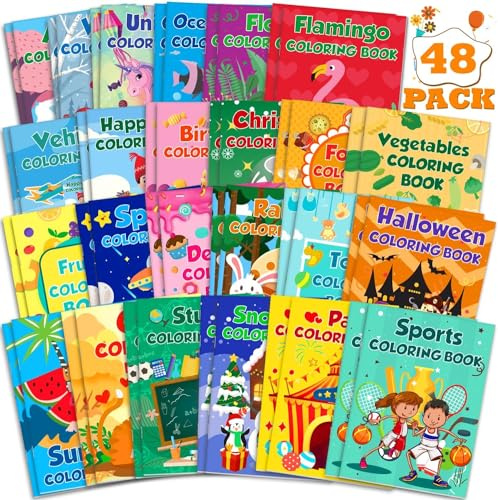 Kylebiuu 48 Stück Mini Malbuch,Einhörner,Weihnachten, spielsachen,autos,klasse Malbücher,Party Mitgebsel Ausmalbücher für DIY