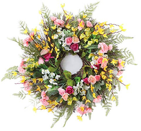 MINGZHE Frühlingskränze für die Haustür, Sommernelken-Blumenkranz für die Haustür, Künstlicher Nelken-Yingchun-Blumenkranz, Hängender Künstlicher Blumen-Türkranz(#1)