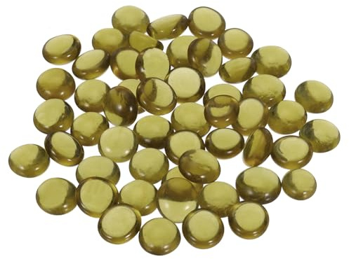 sourcing map Decorative Flat Glass Marbles 12-14mm Rock Vase Filler Beads Pebbles Light Amber for Fish Tank Table Scatter Decor, 50Pcs