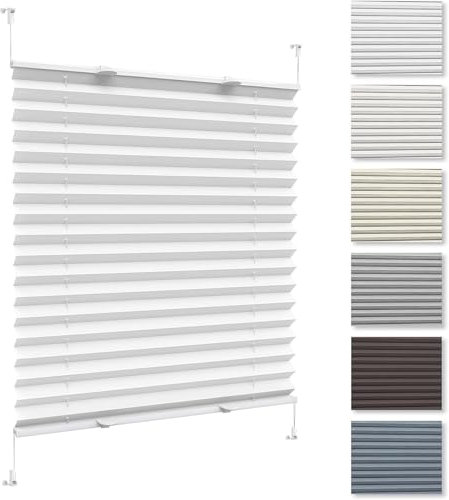Plissee Klemmfix Ohne Bohren 60 x 75 cm, Sonnenschutz Easyfix Lichtdurchlässig, Faltrollo Klemmrollo Fensterrollo, Plisseerollo Sichtschutz, für Fenster & Tür, Weiß