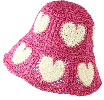 BWANGIAO Handgefertigter Fischerhut, eleganter, bunt verzierter Glockenhut im Glockenhut-Stil für Frauen, Party-Herzenshut, Glockenhut für Damen, gestrickter Fischerhut