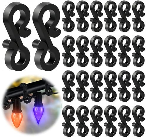 Gutter Hooks for Outdoor Lights, Christmas Light Hooks, Fairy Light Hook - 150pcs Mini Black Plastic S Clip (1.4in x 0.66in) for Hanging String Lights on Wedding, Halloween, Garden, Tree, Home Decor