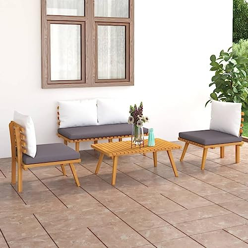 KATERYY 4-TLG. Garten-Lounge-Set mit Auflagen Massivholz Akazie,Rustikales GartenLoungeSet aus massivem Akazienholz für Garten und Terrasse