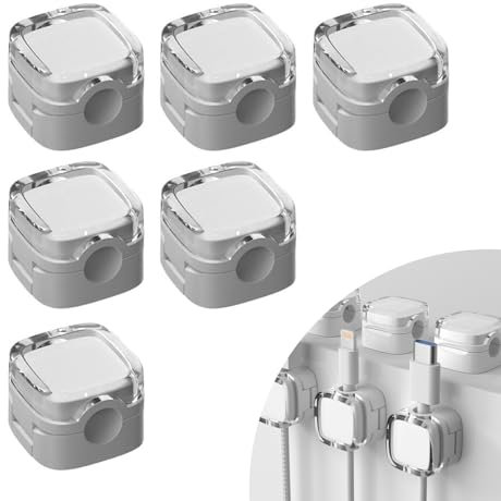 SIGANDG Magnetic Cable Clips 6 Pieces Magnetic Cable Organizer Crystal Multi-color Wire Cord Holder Cable Clips for Desk, Nightstand, Charging Cables, HDMI, USB, Audio Cables(White)