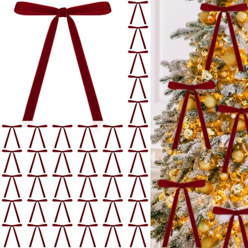 WIURGOHA 40 PCS Burgundy Red Velvet Bows for Christmas Tree，5 x 7 Inch Christmas Vintage Velvet Ribbon Bows Ornaments - Perfect for Christmas Tree Wreaths Garlands Gifts and Home Decor