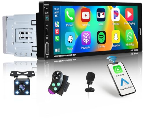 Fuluku 1 Din Autoradio avec 6.9 HD Ecran Tactile sans Fil Carplay | 1 Din Radio avec sans Fil Carplay Android Auto Bluetooth/FM/SWC/EQ/Mirror Link/Caméra de Recul/MIC/Type-C & Port USB