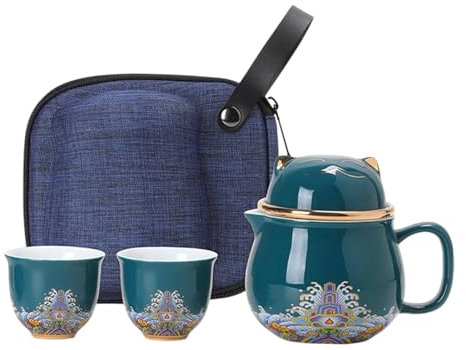 Portable Ceramic Tea Cup Set, Ceramic Teapot Set | Tea Cup Set Lucky Cat Portable Teapot Set - Shockproof Tea Set, Mugs