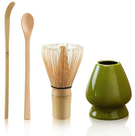 Matcha Set Matcha Whisk and Matcha Spoon Matcha Ceremony Accessory Set, Ceramic Matcha Whisk Holder(Green)