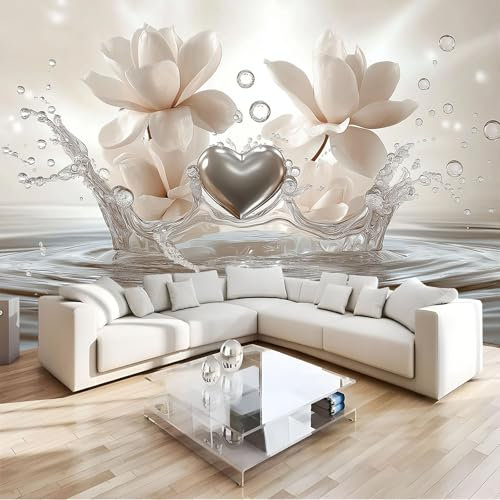 JEDTAKCT 350X256Cm Seidetapete Liebesblumentapete Elegance Tapete Im 3D Wassertropfen Design Tapete Wandtapete Wohnzimmer Schlafzimmer Flur Strukturtapete