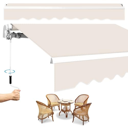 Jopassy Auvent à bras articulés, 250 x 200 cm, rétractable, avec manivelle, anti-UV et imperméable, angle réglable de 5 à 45 °C, montage nécessaire avec support mural, beige