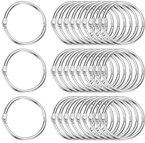 PATIKIL 1 x 1.18 Loose Leaf Binder Rings, 60 Pcs Metal Book Rings Nickel Keychain Ring for Paper Index Cards Flash Card Notebook Rings Office Home Book Binder, Silver