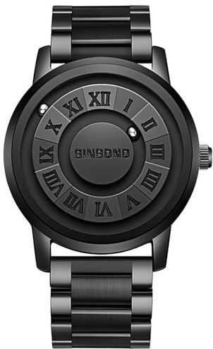 JewelryWe Herrenuhr Edelstahl Magnet Uhr Kein Glas Kugellager Analog Quarz 30m Wasserdicht Armbanduhr Herren Edelstahlarmband Spiegellose Magnetschwebe-Kugeluhr mit Römische Ziffern