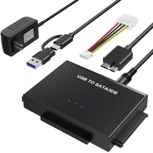 USB3.1 a SATA IDE Adattatore Binghe Adattatore Sata USB 3.1 per HDD SATA da 2,5'' e 3,5'' e HDD IDE to USB con Alimentazione 12V 2A Cavo, 4Pin Cavo di alimentazione Compatibile con Windows/Linux/MacOS