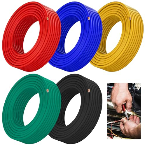 BILIPLE Câble de véhicule 1,0 mm² - 5 m x 5 Couleurs FLRY-B Câble de Voiture - Câble en cuivre PVC - Câble d'alimentation pour Voiture, Rouge, Noir, Bleu, Vert, Jaune, 5 Mètres par Anneau