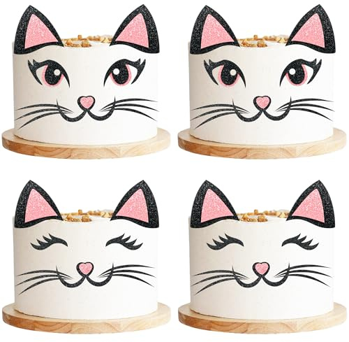Ephlyn 20 Pack Cat Cake Topper Cute Meow Cat Ears Eyelashes Cake Pick Set for Cat Themed Baby Shower Birthday Party Cake Decorations Supplies