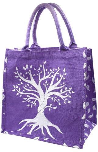 Shared Earth Tree of Life Jute Shopping Bag, 30 x 30 x 20 cm, Natural Fibre Tote with 36 cm Handles