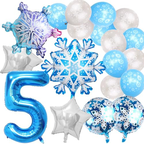 19 Pezzi Palloncino Fiocco di Neve 5 Anni, Palloncini Di Fiocco Di Neve, Snowflake Palloncini, Palloncino in Lamina a Forma di Neve, Decorazione di Compleanno a Forma di Neve