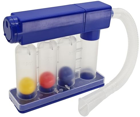 SEABABOO Atemtrainer Für Lungenfunktion Atemübungsgerät Tiefatemtrainer Mit 3 Bunten Bällen Und Mundstück&3-Kammer-Atemtrainer System Lungentrainer Dual-Modus + 9-Gang-Einstellung (Blau, M)