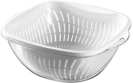 Cestino di lavaggio vegetale in plastica ispessita multifunzionale a doppio strato di frutta scodella set per la cucina (Piccolo bianco)