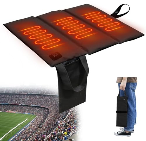 Cuscino riscaldato per sedile da stadio, 3 impostazioni di calore, batteria USB ricaricabile senza fili, portatile, per campeggio, pesca all'aperto (power bank non incluso) (nero)