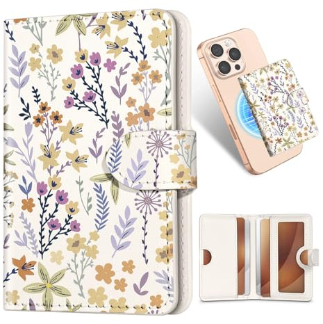 Shorogyt for Magnetic Phone Wallet Compatible with Magsafe Card Holder -Cute Luxury Slim Leather Mag Wallets for Women Fit 4 Cards,for iPhone 17/16/15/14/13/12 Series for Apple RFID Magnet, Floral