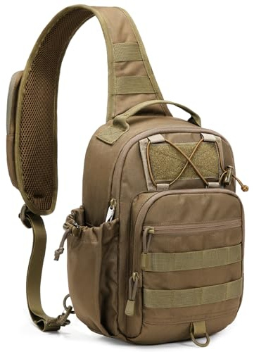 HALOVIE Tactical Sling Bag, Black Military Shoulder Bag with Phone Pack