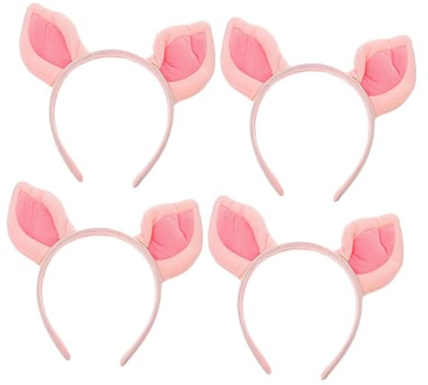 ARTSEWPLY 4 Stück-pack Rosa Plüsch Schweineohren Haarreif für Mädchen und Frauen Weiches Stoff Stirnband Niedliches Ebene Cosplay Accessoire für Halloween Party und Kostüm