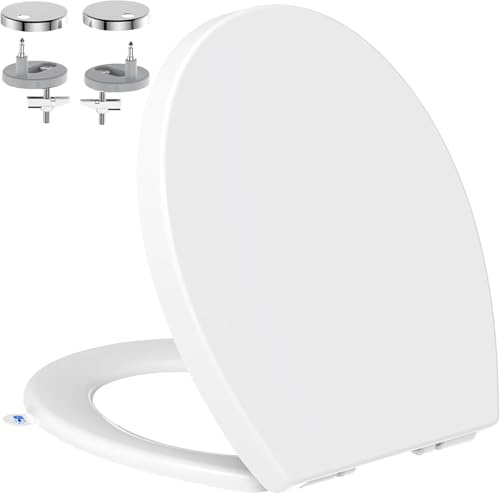 SREWOHS PRO Toilet Seat with Automatic Slow Close &Quick-Release Function, Oval White Toilet Lid, Removable Toilet Seat