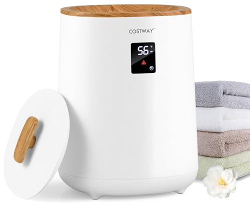 COSTWAY Towel Warmer Bucket, 18L Large Luxury Electric Towel Heater with LED Display and Auto Shut Off, Bathroom Spa Hot Heated Oversized Towels Bucket for Bathrobes Blankets, White