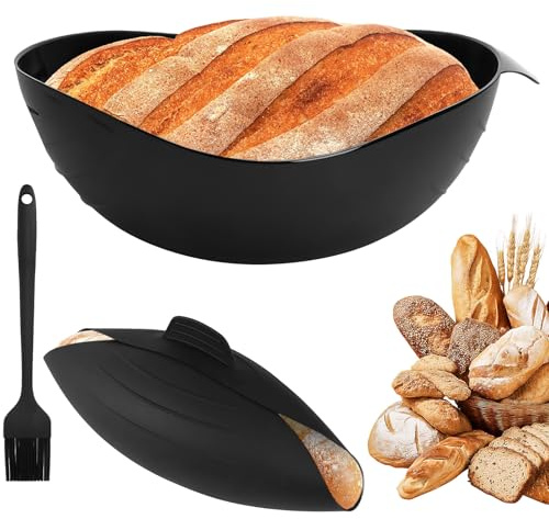 XRVRILE 2 Piezas 3 en 1 Molde para Pan de Silicona con Cepillo, 22 X 7,5 Cm Bol para Masa Cesta de Fermentación y Moldes de Silicona para Pan Todo en Uno, Antiadherente Molde Panera