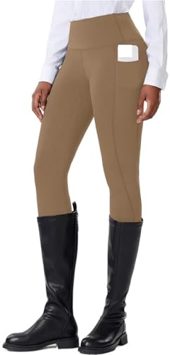 RUWLFE Pantaloni da Equitazione Aderenti a Compressione Addominale a Vita Alta Elastici Antiscivolo in Silicone Donna, Tinta Unita per Donna(Khaki,M)