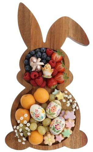 Hemobllo Acacia Wood Bunny Charcuterie Board - Rabbit Shaped Easter Wooden Serving Tray, Rustic Cheese & Snack Platter for Farmhouse Decor, Holiday Party, Appetizer & Fruit Plate - 35x20cm
