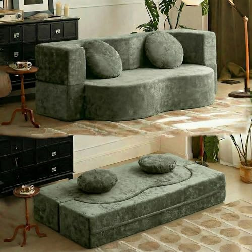 FXLKLUXE 2/3-sits bäddsoffa i manchester, tvättbart överdrag, ingen montering krävs, passar vardagsrum, sovrum, lounge(Grön,100cm(39))