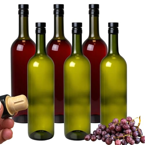 mikken 6 x Glasflasche 750ml mit Korken grüne Weinflasche Ölflasche 0,75 L inkl. Etiketten