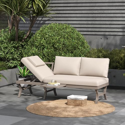 Set di mobili da giardino, divano da esterno, 3 posti, con funzione di inclinazione regolabile (5 livelli, fino a 55°), con tavolo, tubo in acciaio zincato, include una tabella (la posizione può