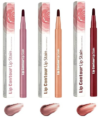 Peel Off Lip Liner 3 Pcs Set,Perfilador Labios Despegable,Lip Stain Peel Off,Tinte Labios Impermeable de Larga Duración,Colores Vivos,Ideal para Maquillaje Diario y Regalo de Fiesta