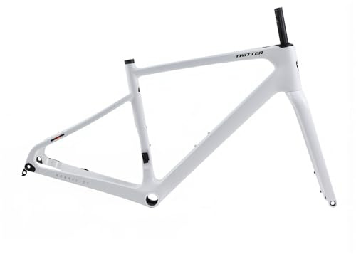 TUJISEK Telaio per Bici da Strada Gravel 700C 45/48/51/54Cm Telaio per Bicicletta in Fibra di Carbonio Telaio per ciclocross con Freno a Disco Percorso Interno Perno Passante 12x100/142mm(White,51cm)