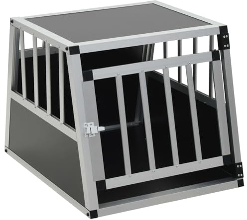Hundebox Aluminium 54x69x50cm Silber Einzeltür | Robustes Alu-MDF, plastikgeschützte Ecken, ideal für Kofferraum & kleine Hunde wie Corgis, leicht & montagefreundlich