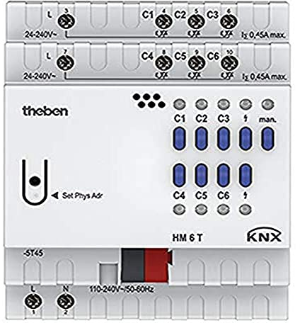 Theben 4940240 HM 6 T KNX FIX2 Heizungsaktor 6-fach REG | DIN-Schiene/Hutschiene, 6 Regler integriert, 24-240 V AC thermische Stellantriebe, stetig/schaltend, Frostschutz, KNX TP