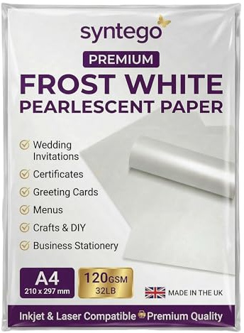 Syntego Frost doppelseitiges Papier mit Perlmuttglanz, geeignet für Tintenstrahl- und Laserdrucker, 20 x A4, 120 g/m² (weiß)