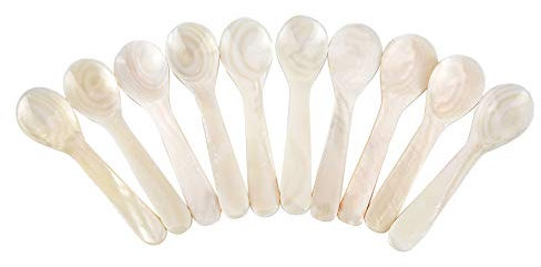 DUEBEL 10 Perlmuttlöffel, Eierlöffel, Kaviarlöffel, weißes Perlmutt von der Süßwassermuschel ca.8 cm